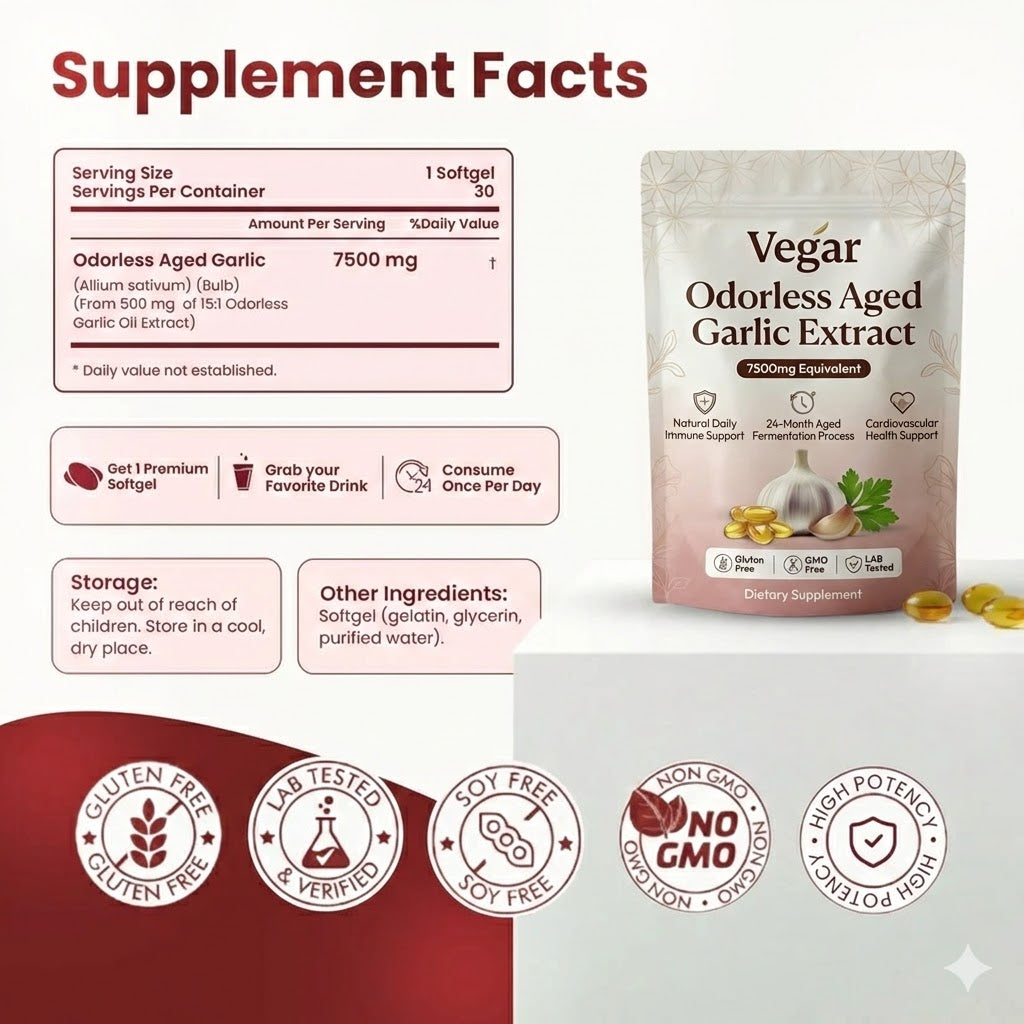 Extracto de Ajo Envejecido - Cápsulas Blandas Inodoras de 7500mg