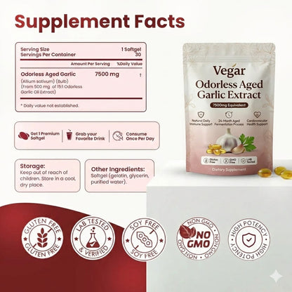Extracto de Ajo Envejecido - Cápsulas Blandas Inodoras de 7500mg