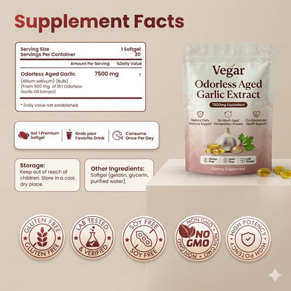 Extracto de Ajo Envejecido - Cápsulas Blandas Inodoras de 7500mg