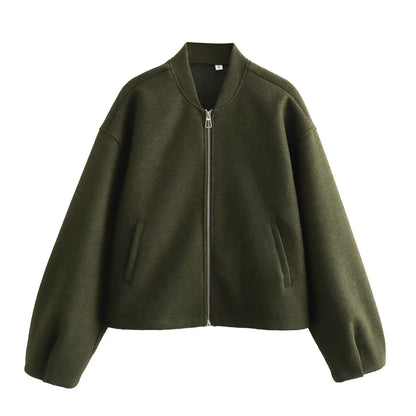 Women 2025 New Soft buckle bomber jacket