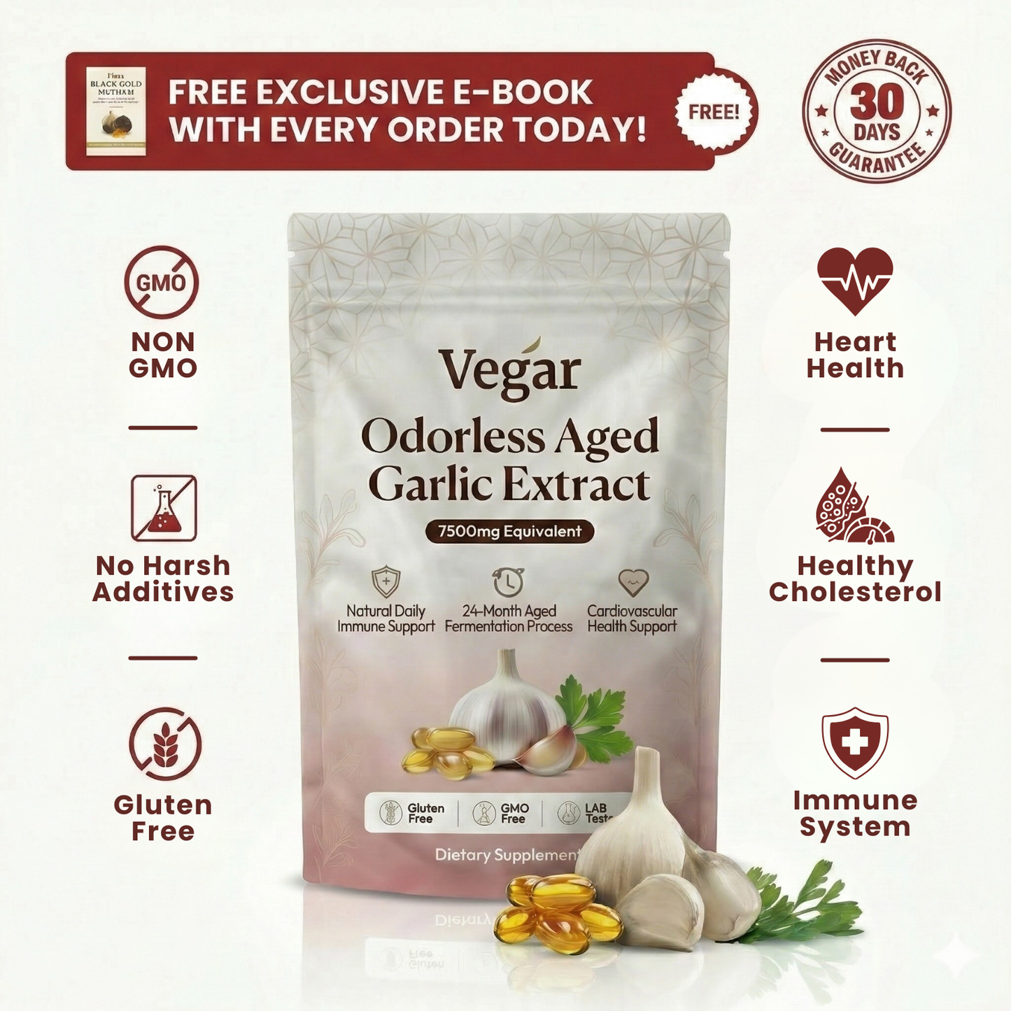 Extracto de Ajo Envejecido - Cápsulas Blandas Inodoras de 7500mg