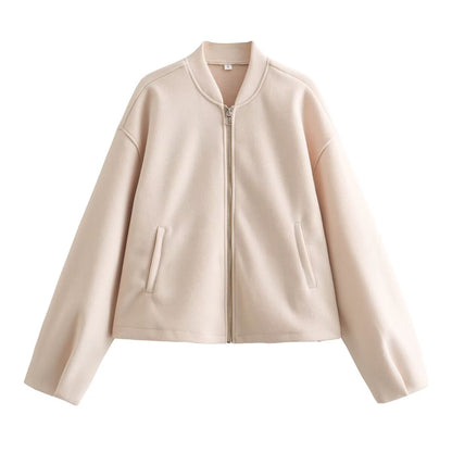 Women 2025 New Soft buckle bomber jacket