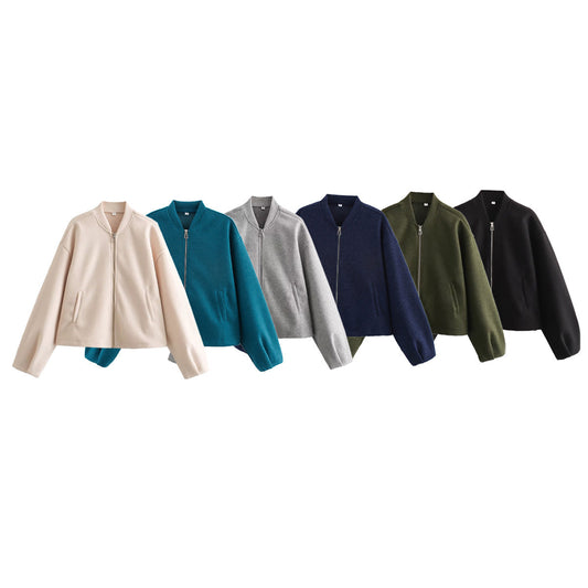 Women 2025 New Soft buckle bomber jacket