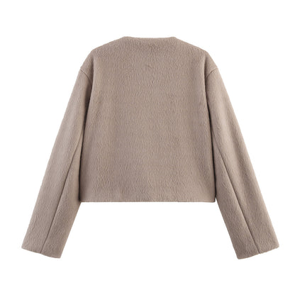 Women 2025 New Wool blend crew neck coat